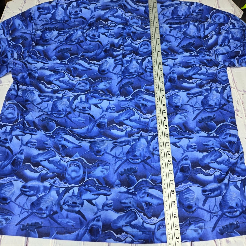 High Seas Trading Co Mens Blue Shark Print Button Up Hawaiian Shirt XXXL USA - Picture 7 of 8